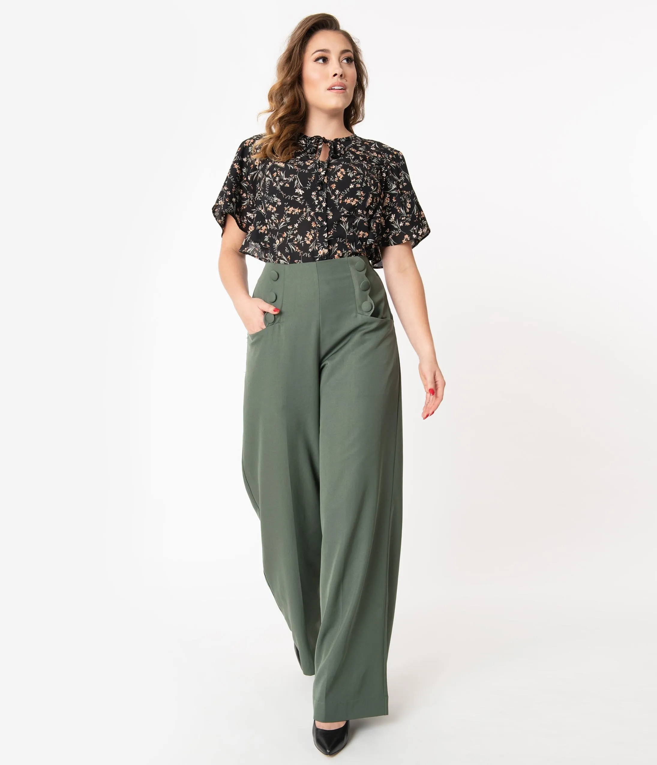 Unique Vintage Olive Wide Leg Rogers Pants