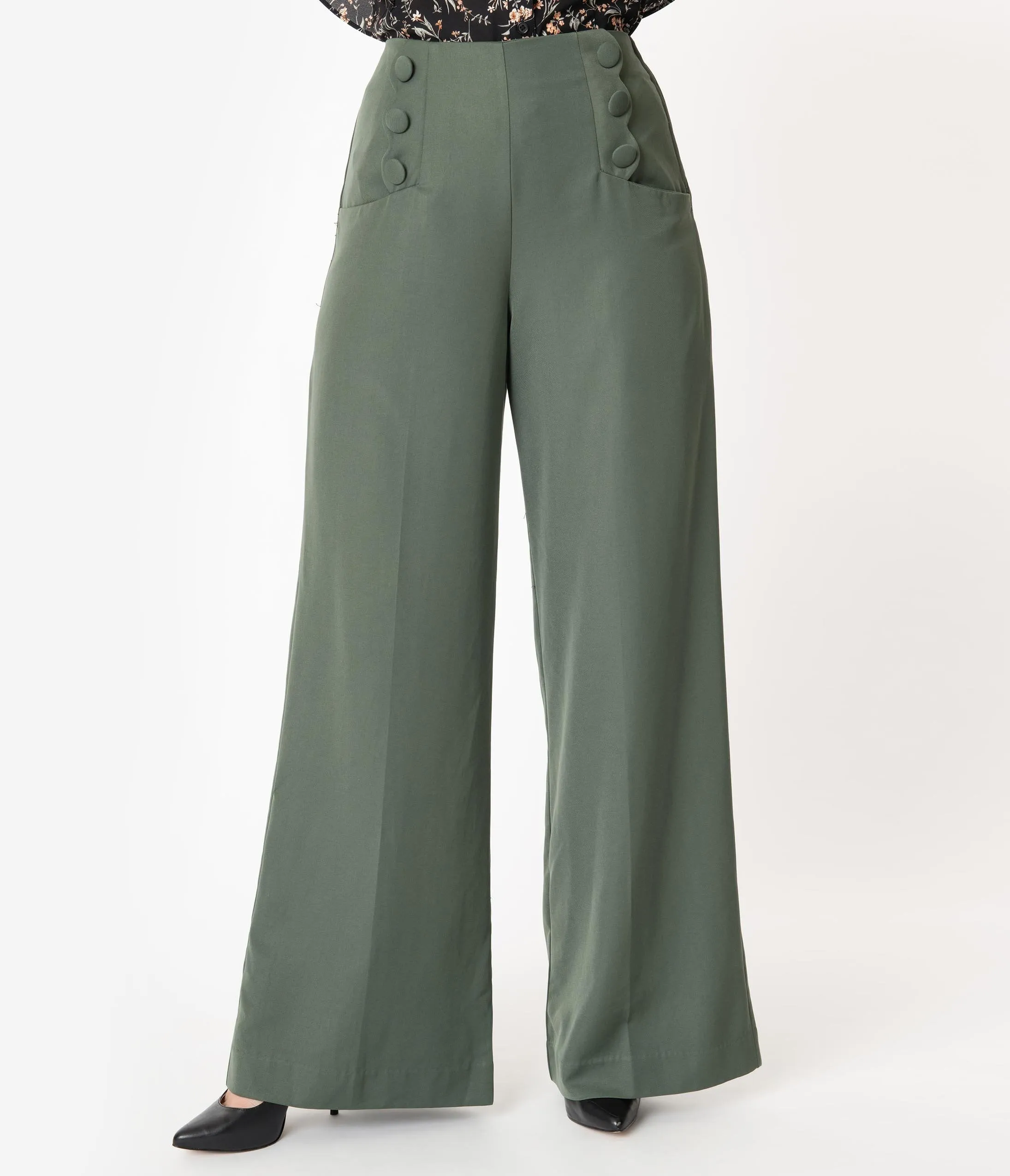 Unique Vintage Olive Wide Leg Rogers Pants