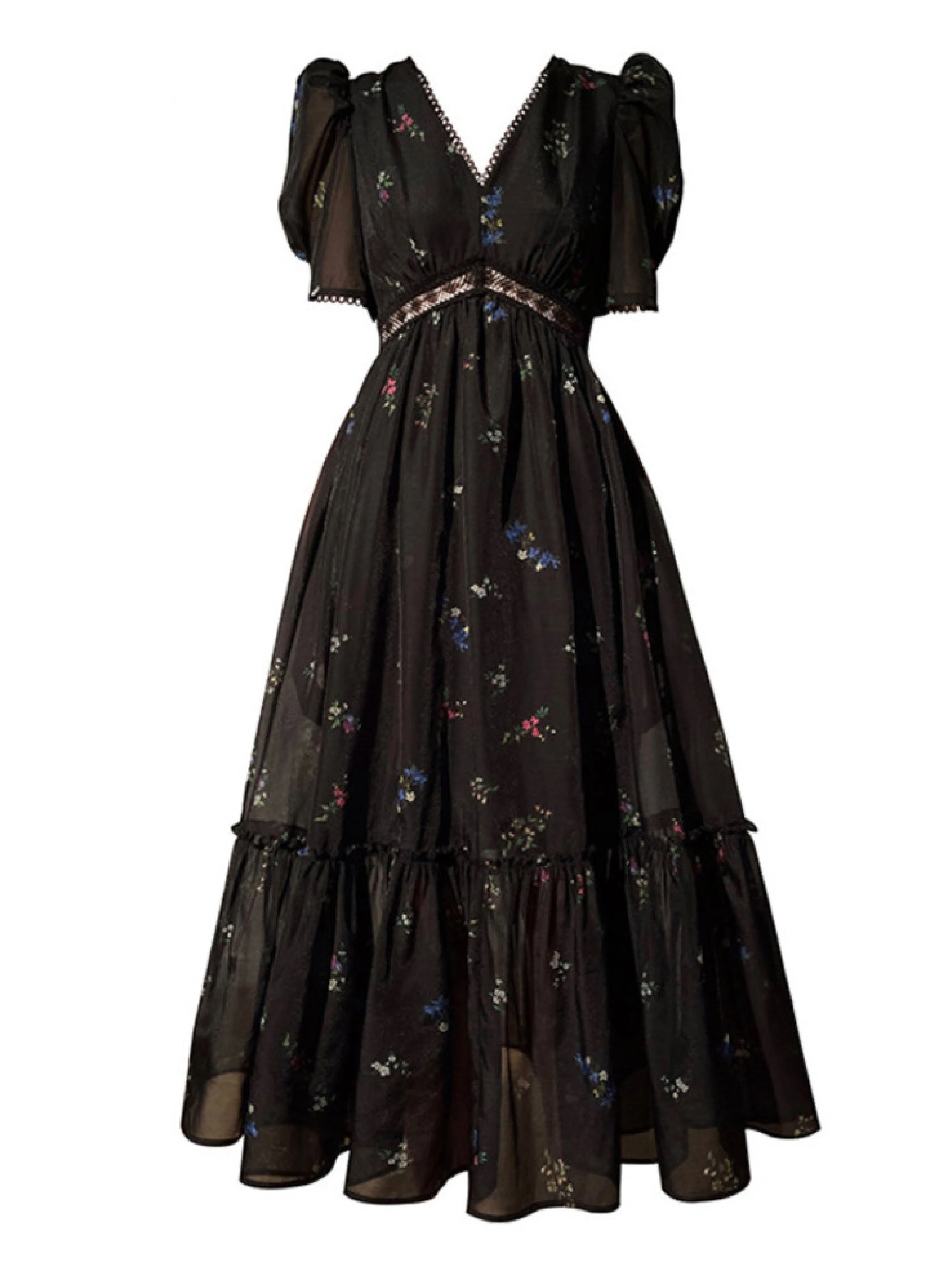 V-neck Floral Retro Dress