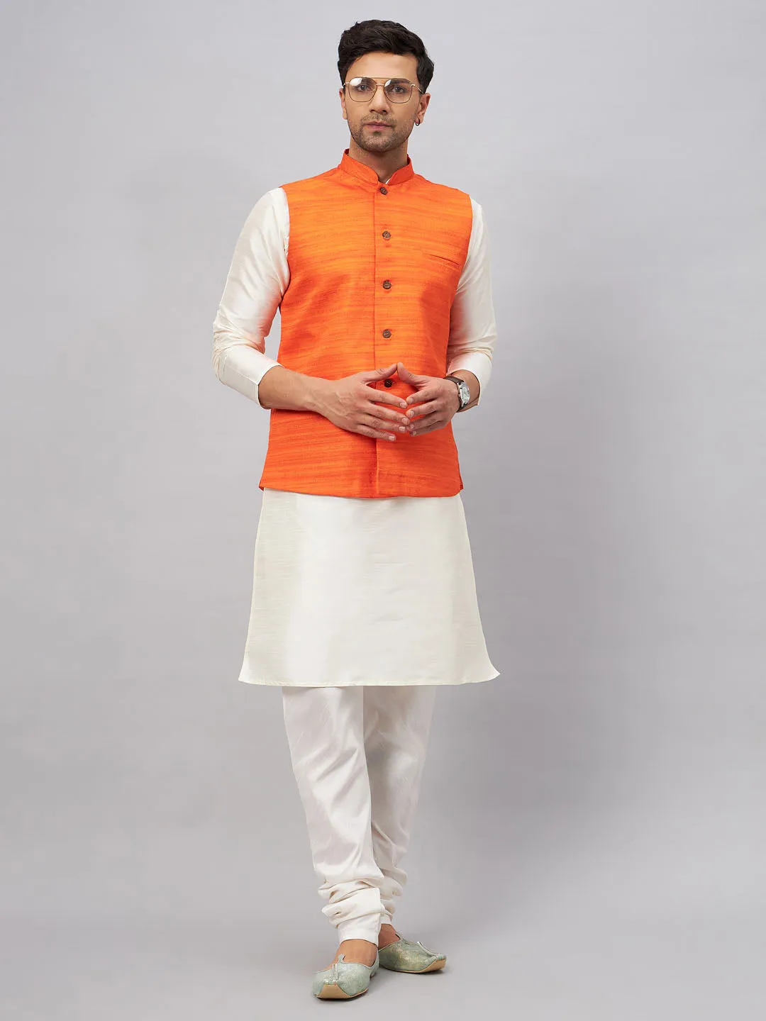 VASTRAMAY Men's Maroon Silk Nehru Jacket