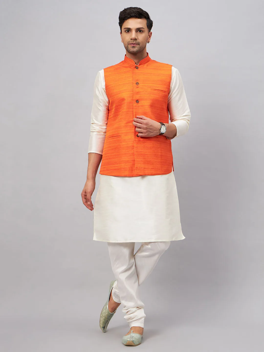 VASTRAMAY Men's Maroon Silk Nehru Jacket