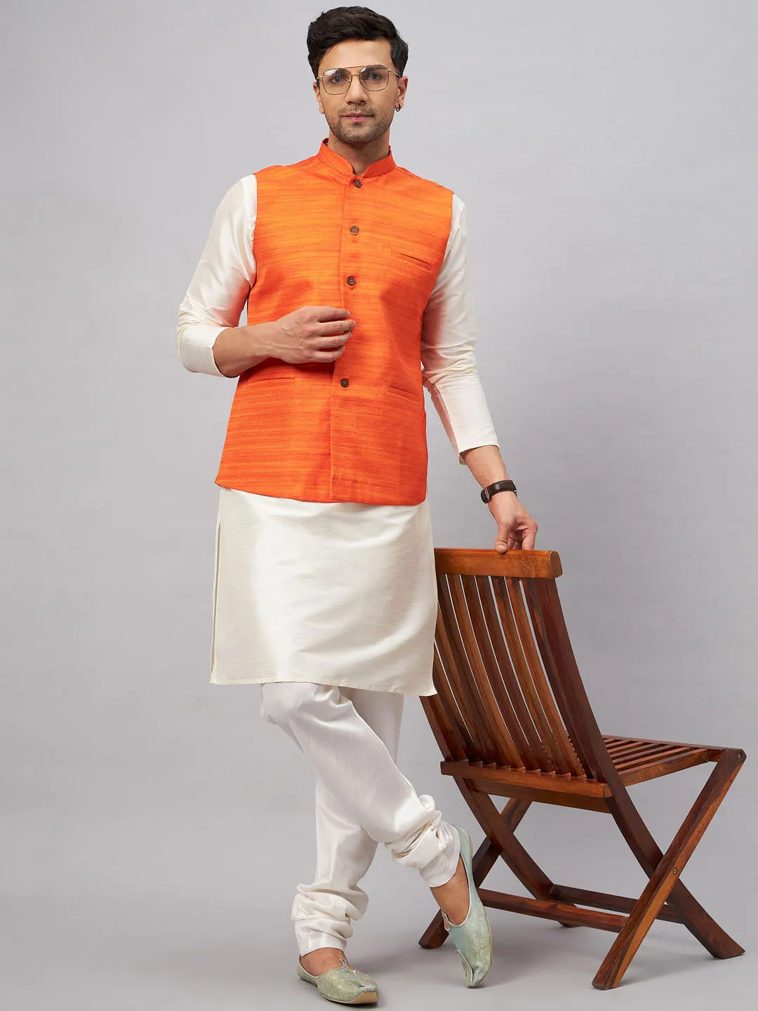 VASTRAMAY Men's Maroon Silk Nehru Jacket