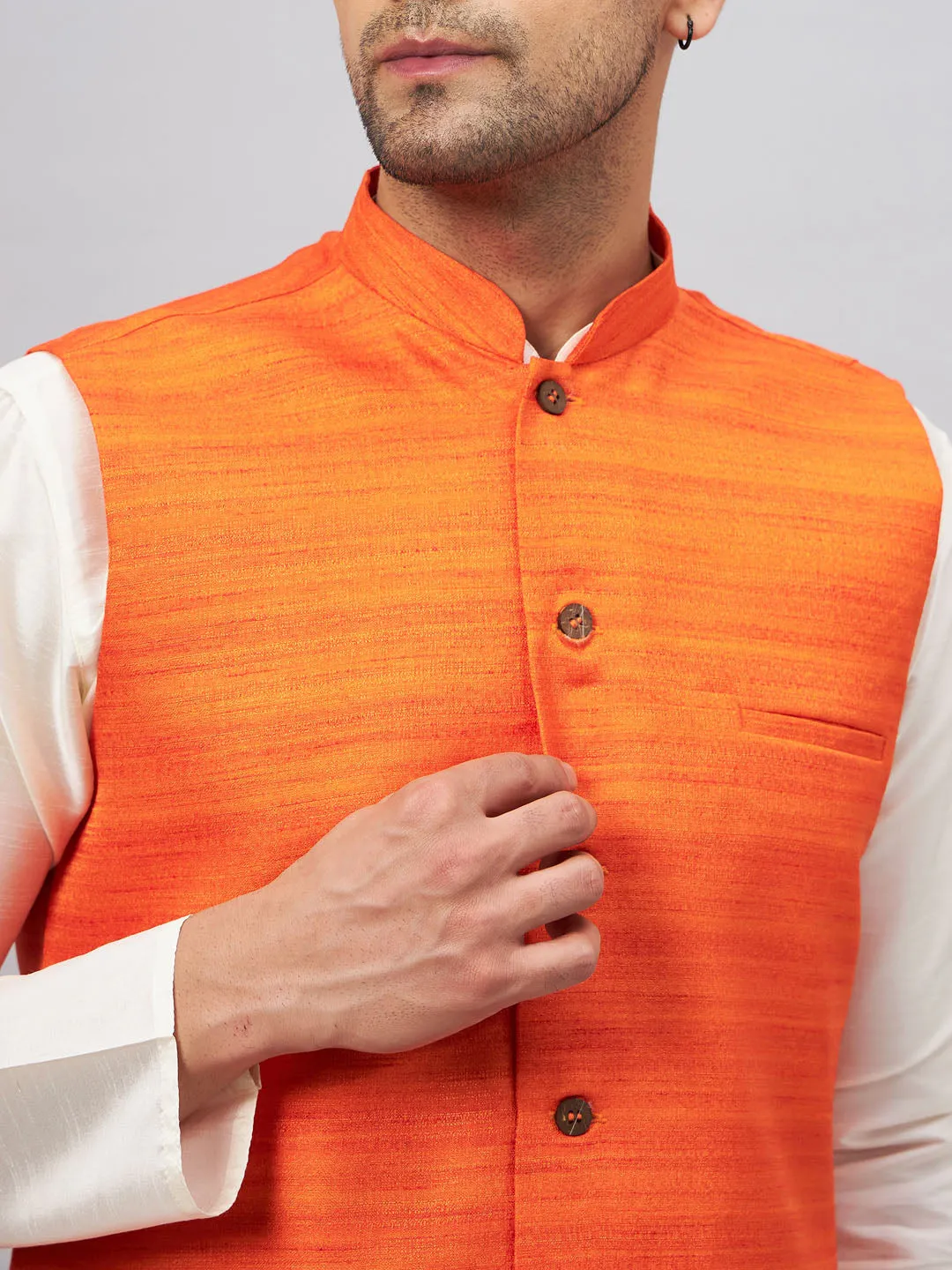 VASTRAMAY Men's Maroon Silk Nehru Jacket