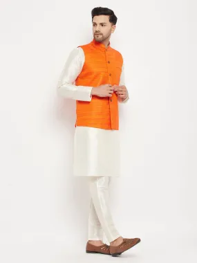 VASTRAMAY Orange Matka Silk Nehru Jacket Set