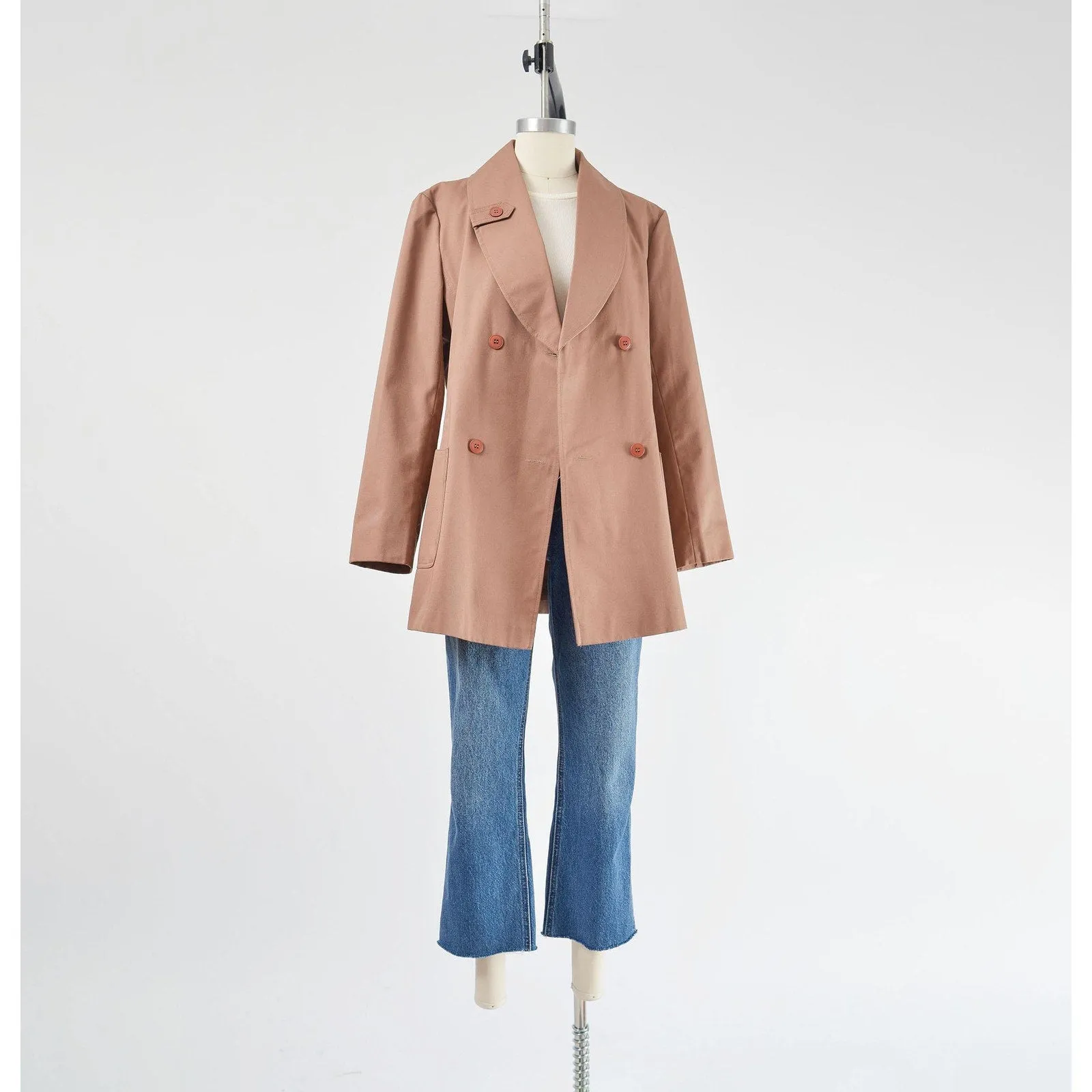 Vintage 70s Brown Double Breasted Jacket Cotton Blend Blazer by Fleet Street size M L
