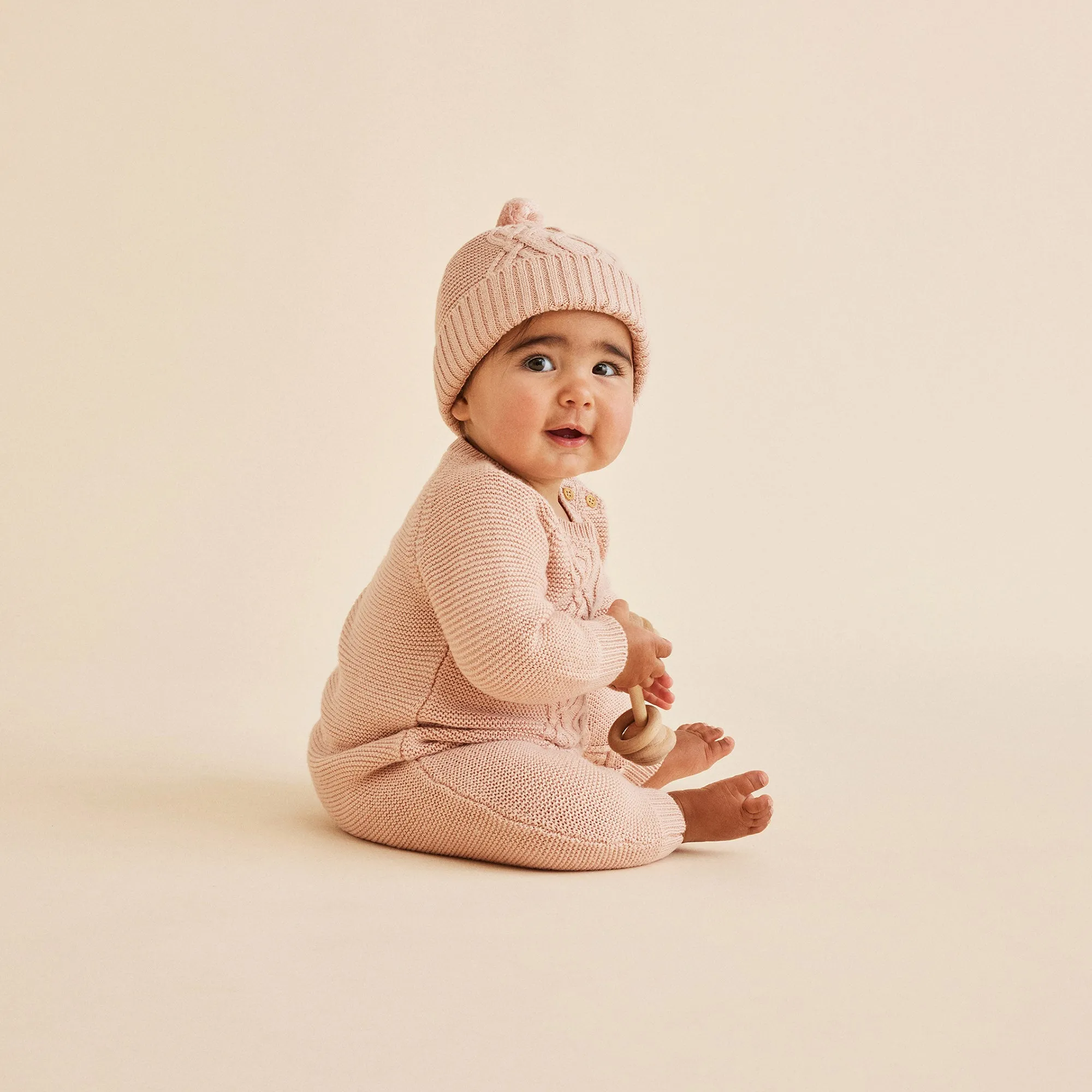 Wilson and Frenchy Knitted Cable Growsuit - Rose