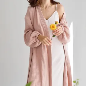 Women's Cotton Gauze Simple Casual Fashion Home Pajamas long sleeve knitted robe fashion pajamas, lioness-love