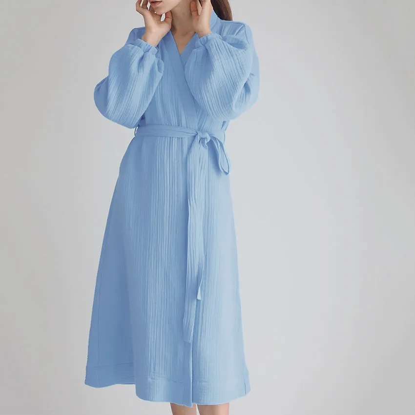 Women's Cotton Gauze Simple Casual Fashion Home Pajamas long sleeve knitted robe fashion pajamas, lioness-love